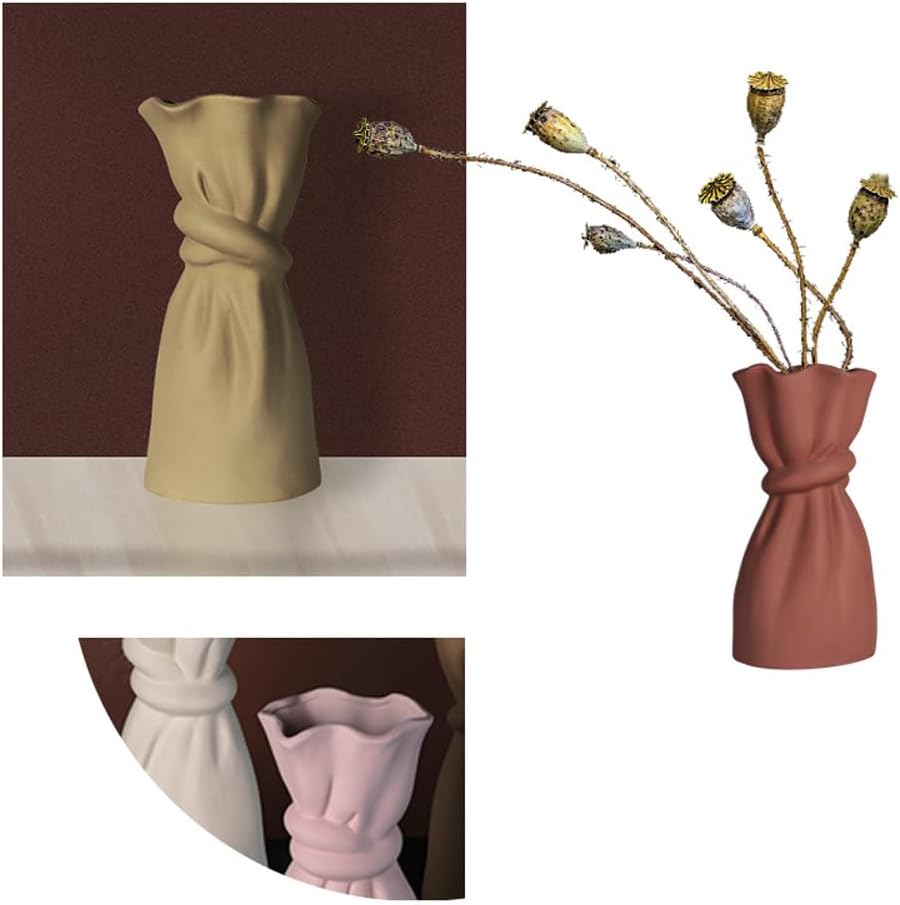 Crinkle Paper Bag Shape Ceramic Vase Cloth Bag Ceramic Dry Vase Creative Retro Work of Art Home Decorative Flower Arrangement Luxury Household Ornaments