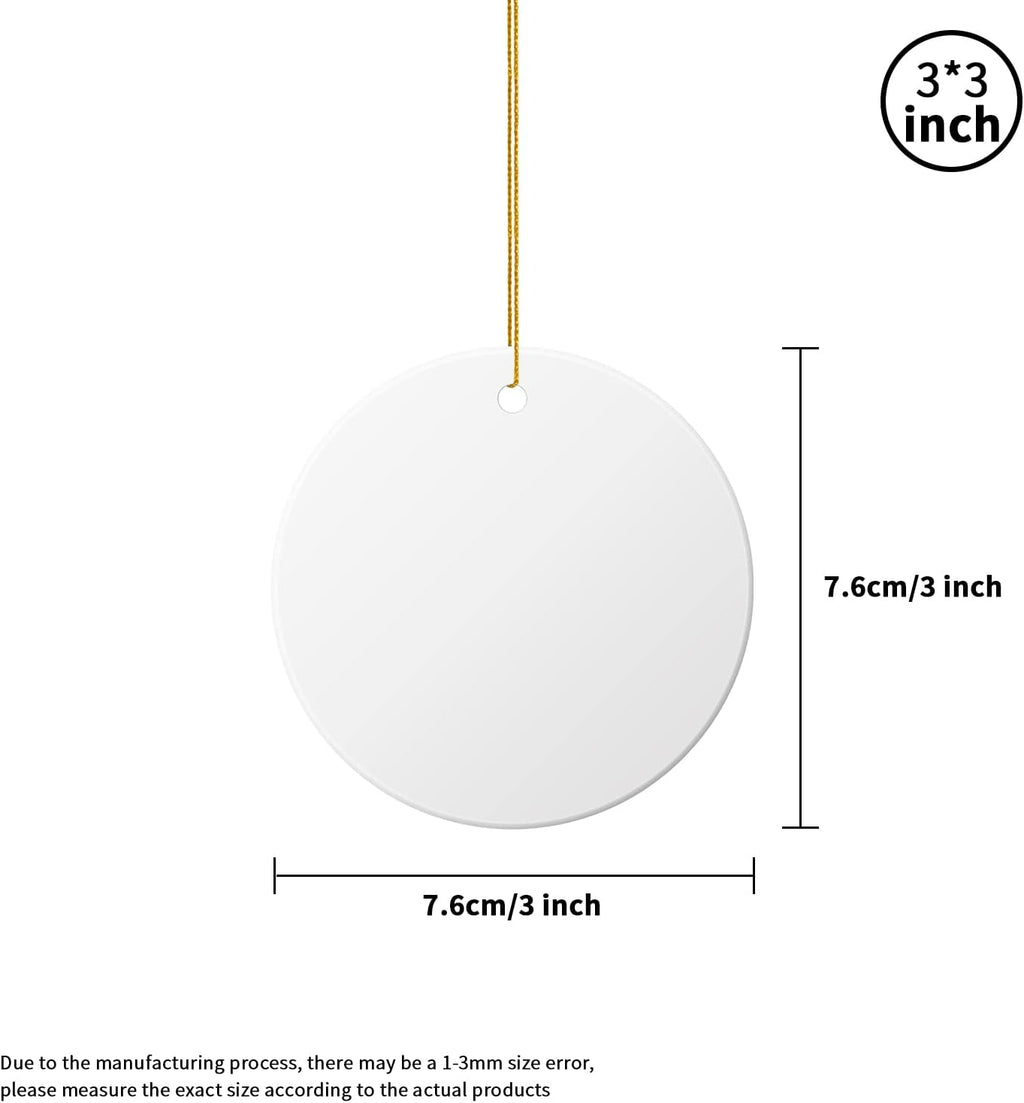 12 PCS Sublimation Ceramic Ornament Bulk White 3 Inch Round Blank Hanging Ornament with Gold String for Crafting DIY Personalized Home Decor Bulk