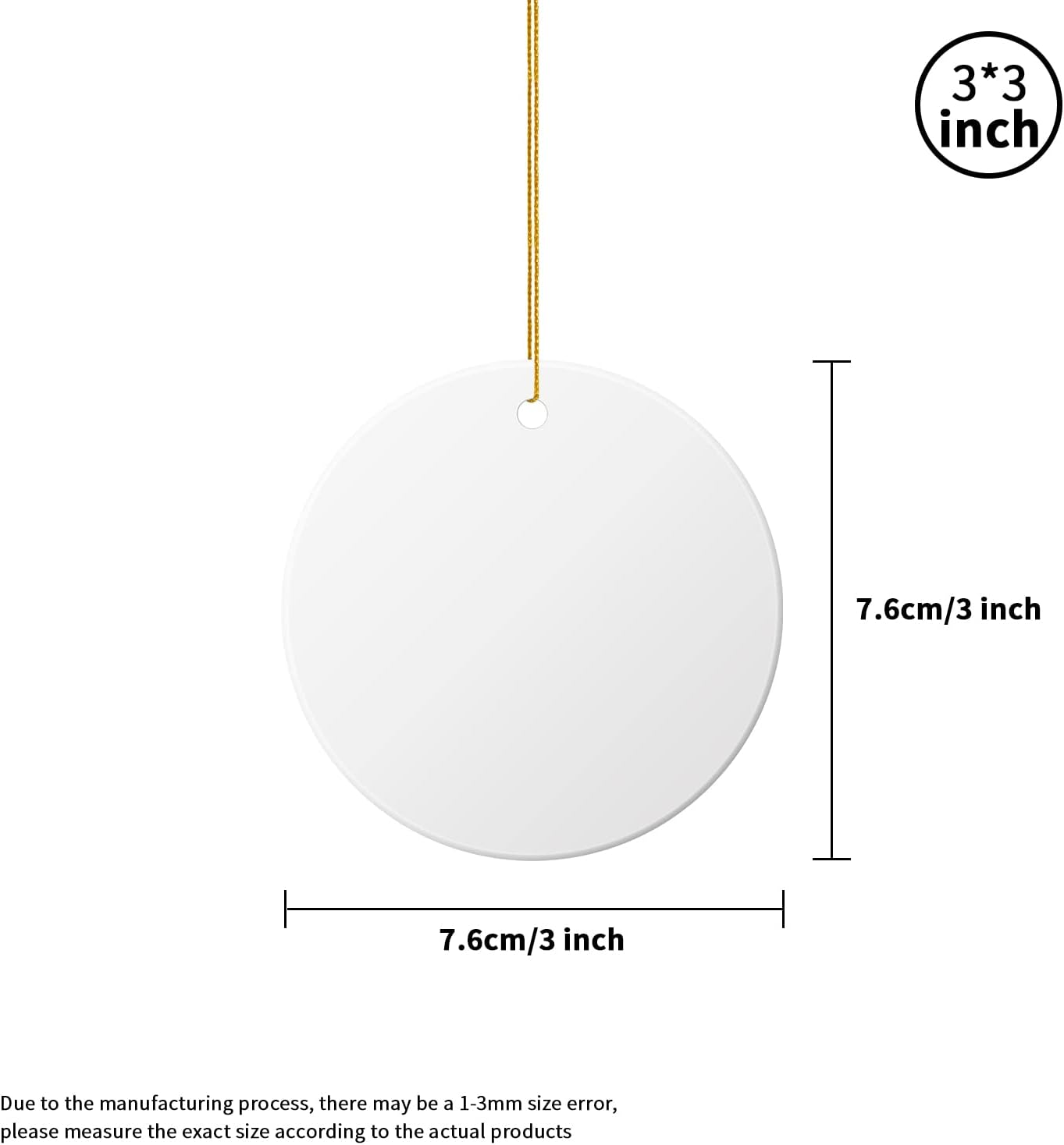 12 PCS Sublimation Ceramic Ornament Bulk White 3 Inch Round Blank Hanging Ornament with Gold String for Crafting DIY Personalized Home Decor Bulk