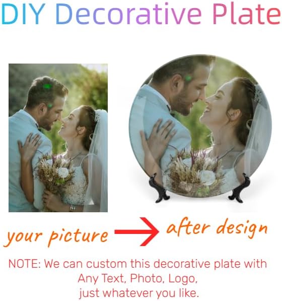 Generic Ceramic Round Decorative Plate, 6 Inch, Multicolor, Wall Display Dish with Stand, Customizable with Uploaded Image and Text