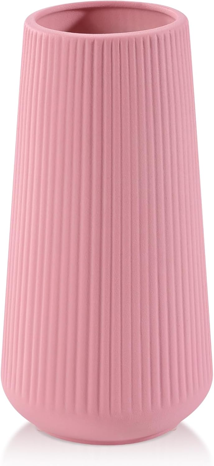 White Ceramic Vase, GUKJOB Small Cute Flower Vase for Pampas Grass, Home, Living Room, Dining Table, Farmhouse, Office Decor, Bedroom, Table, and Kitchen Shelf (White)