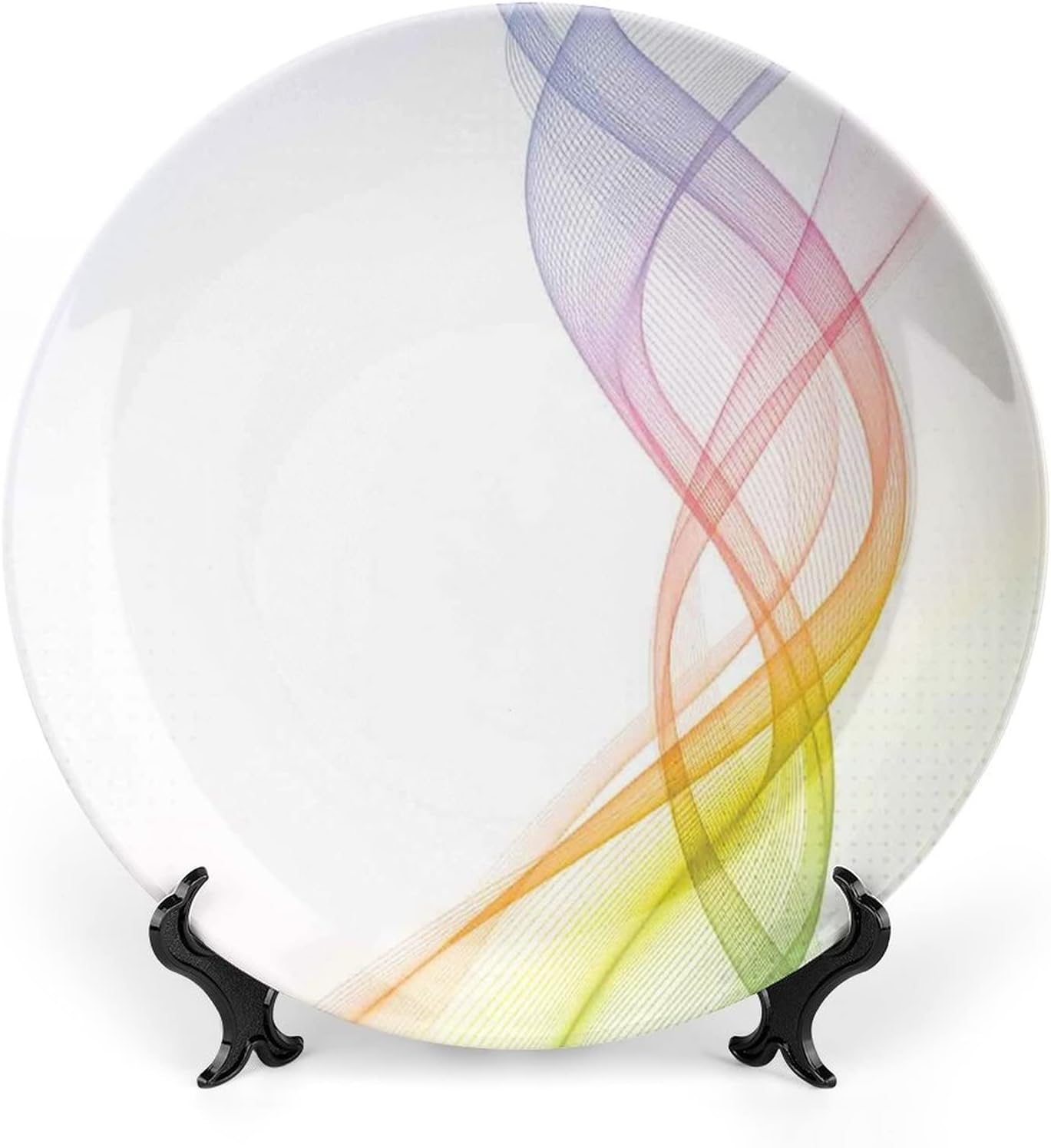 Ceramic Display Plate, Abstract Decor Ceramic Hanging Decorative Plate, Modern Rainbow like Wavy with Blank Pattern, 6 Inch, Living Room Kitchen Decoration Household, Blue Purple Orange and Red