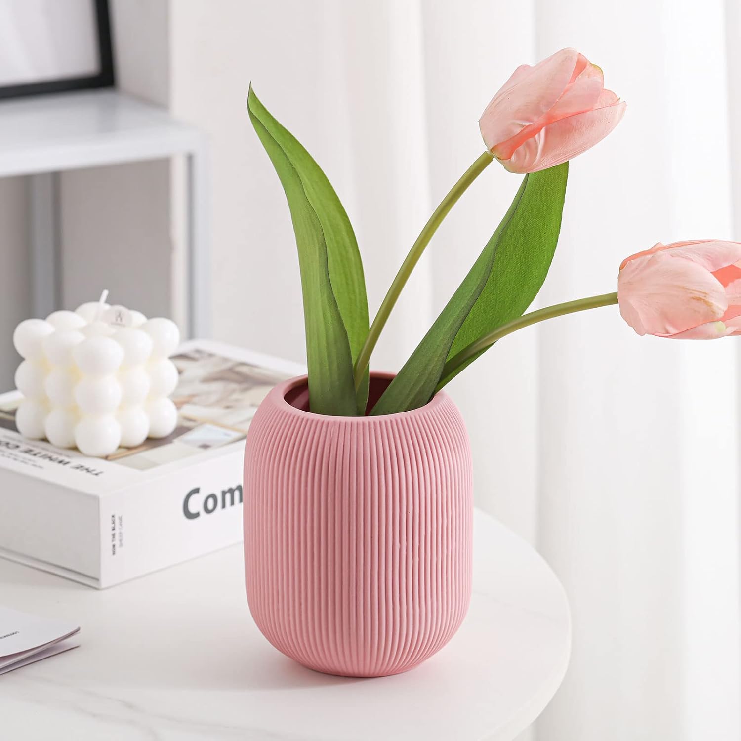 Ceramic Vase for Decor,Small Boho Vases Set for Home,Modern Minimalist Farmhouse Decoration,Decorative Bud Vases for Shelf Decor,Table, Bookshelf, Mantel and Entryway(Pink+Light Yellow+Orange)