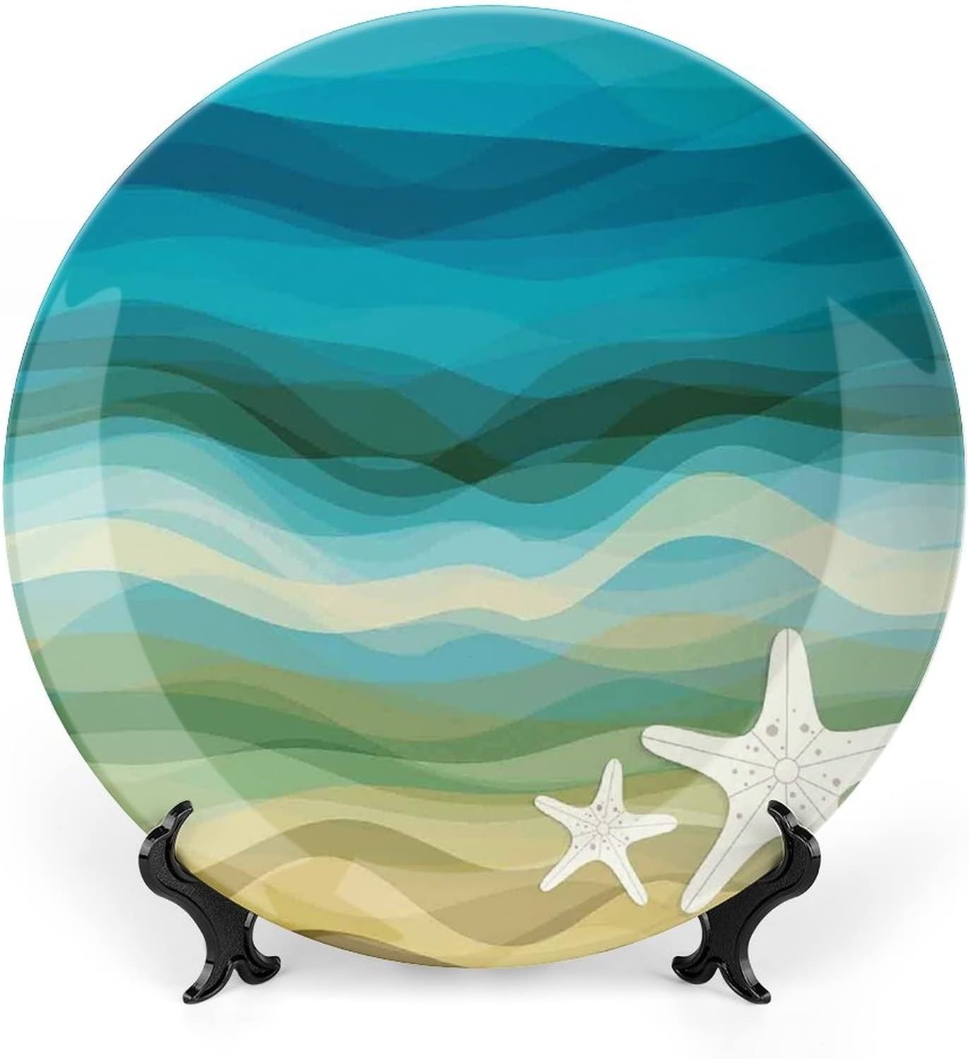 Ceramic Display Plate, Abstract Decor Ceramic Hanging Decorative Plate, Modern Rainbow like Wavy with Blank Pattern, 6 Inch, Living Room Kitchen Decoration Household, Blue Purple Orange and Red