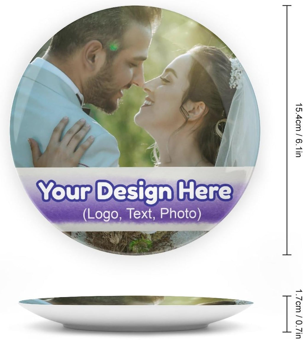 Generic Ceramic Round Decorative Plate, 6 Inch, Multicolor, Wall Display Dish with Stand, Customizable with Uploaded Image and Text