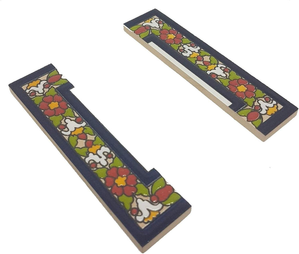 Spanish Floral Designed Ceramic Letter Tiles House Number Tiles and Frames (Letter V)