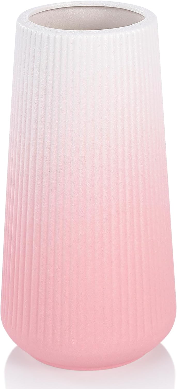 White Ceramic Vase, GUKJOB Small Cute Flower Vase for Pampas Grass, Home, Living Room, Dining Table, Farmhouse, Office Decor, Bedroom, Table, and Kitchen Shelf (White)