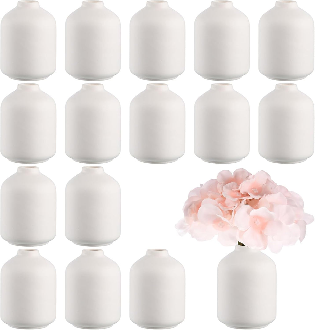 Tioncy 15 Set 3. 9"*2. 76" White Ceramic Bud Vases Bulk Boho Small Flower Wedding Centerpieces White Ceramic Vases for Dry Flowers Pampas Garss Home Valentines DIY Wedding Table Decor