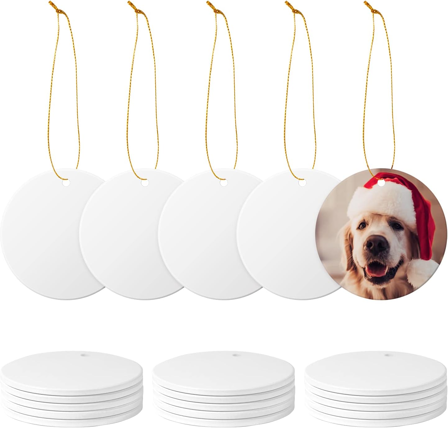 12 PCS Sublimation Ceramic Ornament Bulk White 3 Inch Round Blank Hanging Ornament with Gold String for Crafting DIY Personalized Home Decor Bulk