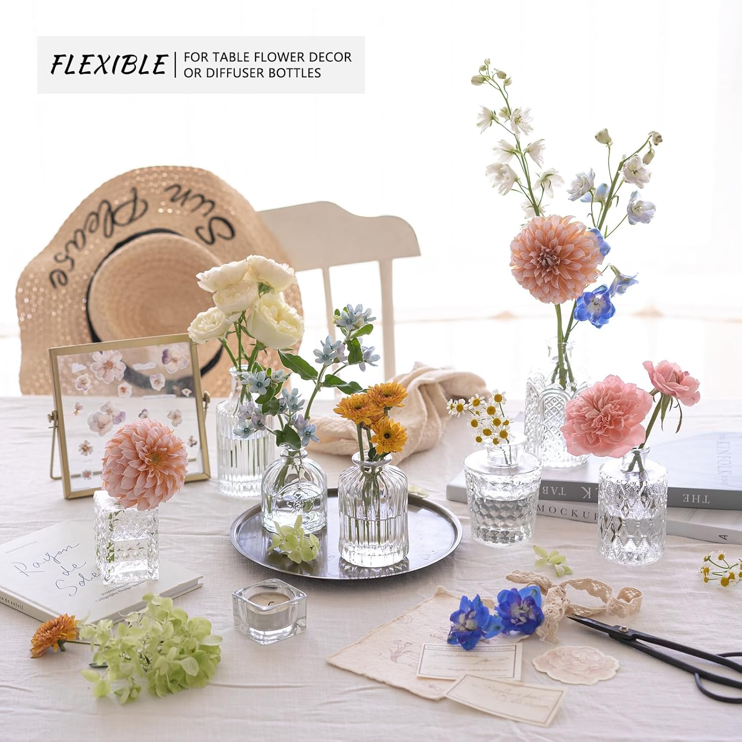 12pcs Glass Bud Vase Set, Small Clear Flower Vases for Centerpieces in Bulk, Mini Vintage Vase for Wedding, Home,Table Decoration