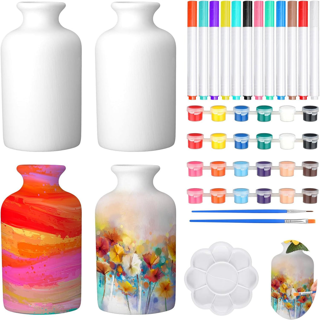 4 Set Paint Your Own Porcelain Paint Vase Art Project White Ceramic Painting Kit for Adults Porcelain Vase Decorating Kit with Art Supplies DIY(Classic)