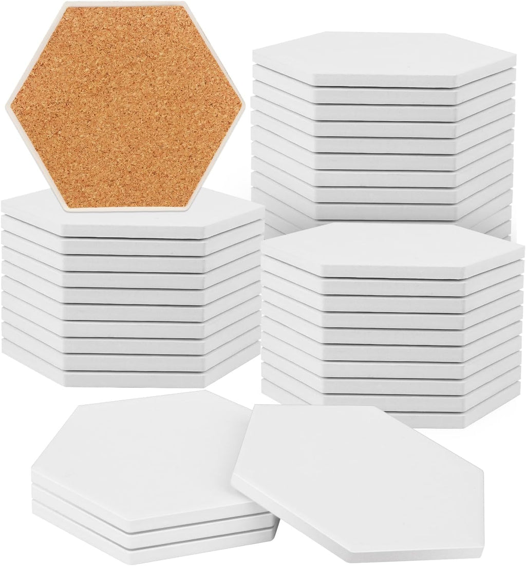 40 Pieces 4 Inch Round Blank Ceramic Coasters, Unglazed Ceramic Tiles Coasters, Ceramic Tiles with Cork Backing Pads for Painting, DIY Crafts, Mosaics, Circular, White.by GNIEMCKIN.