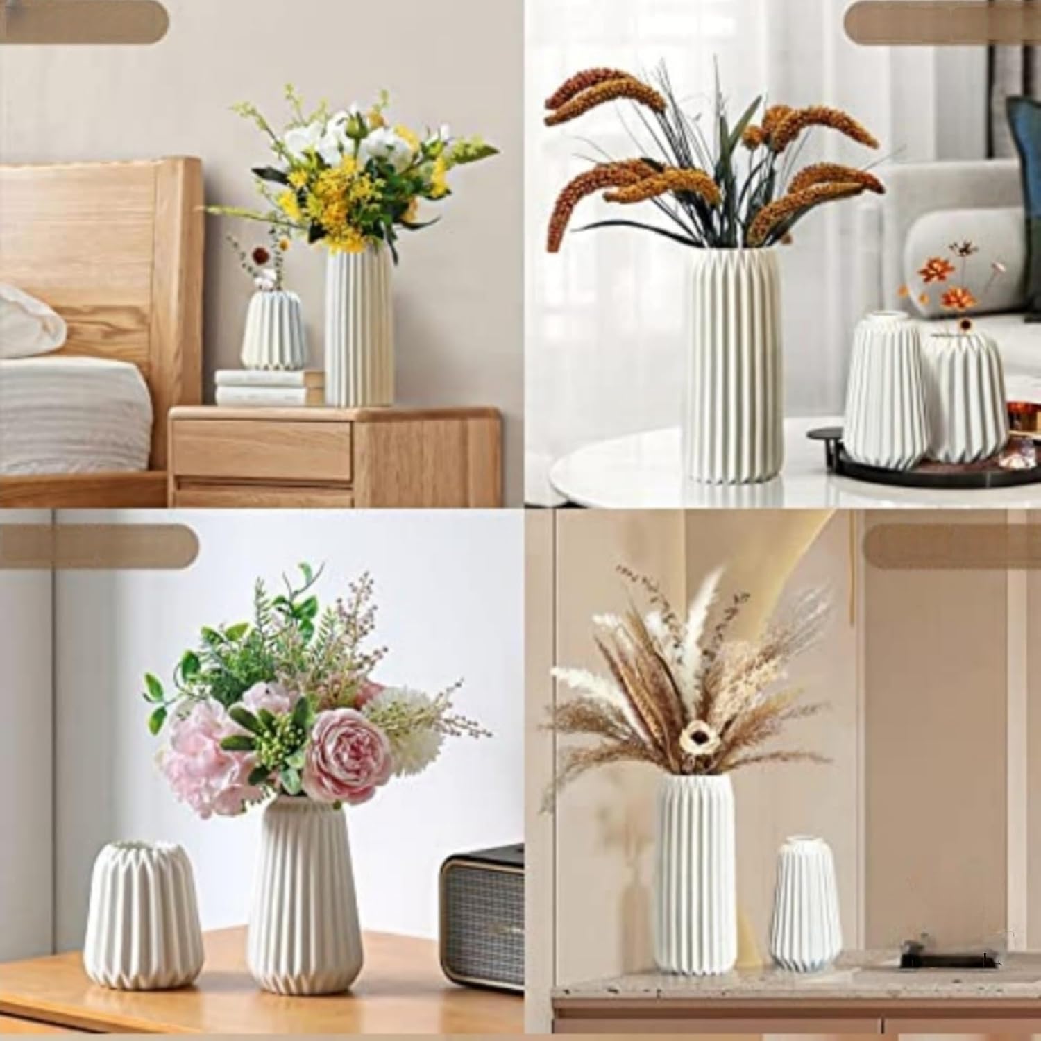 White Ceramic Vase Set of 3, Scandinavian Bohemian Style, for Modern Home Office Decoration Centerpiece, Dining Table, Entryway Decoration (White)