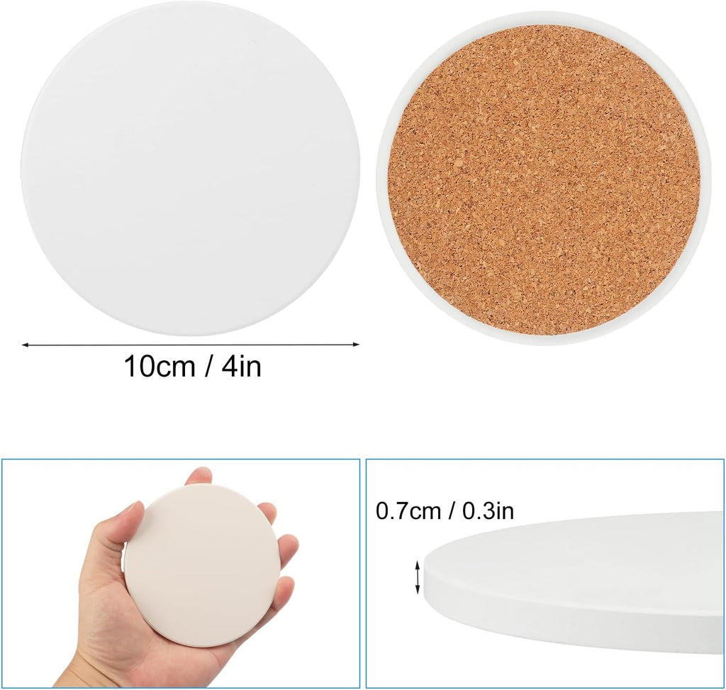 40 Pieces 4 Inch Round Blank Ceramic Coasters, Unglazed Ceramic Tiles Coasters, Ceramic Tiles with Cork Backing Pads for Painting, DIY Crafts, Mosaics, Circular, White.by GNIEMCKIN.