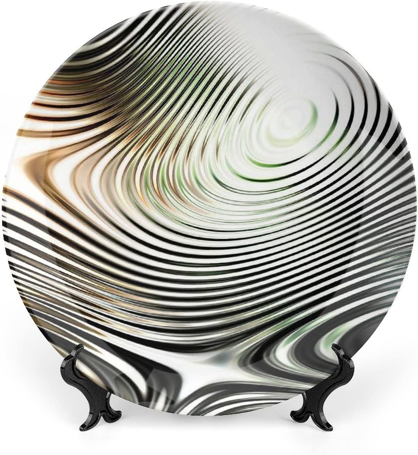 Ceramic Display Plate, Abstract Decor Ceramic Hanging Decorative Plate, Modern Rainbow like Wavy with Blank Pattern, 6 Inch, Living Room Kitchen Decoration Household, Blue Purple Orange and Red