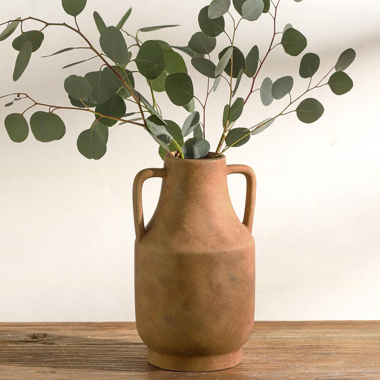 Mitt&Ditt Ceramic Flower Vase, 5.3 inch Off-White Farmhouse Rustic Vase, Handcrafted Weathered Pottery Vases, Small Flower Terracotta Vases for Home Decor, Living Room, Table, Shelf