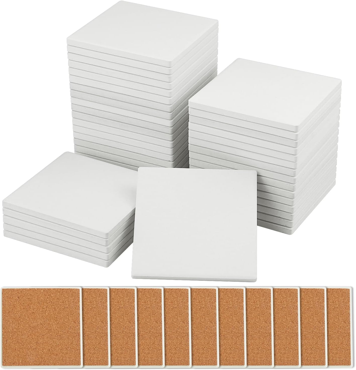 40 Pieces 4 Inch Round Blank Ceramic Coasters, Unglazed Ceramic Tiles Coasters, Ceramic Tiles with Cork Backing Pads for Painting, DIY Crafts, Mosaics, Circular, White.by GNIEMCKIN.