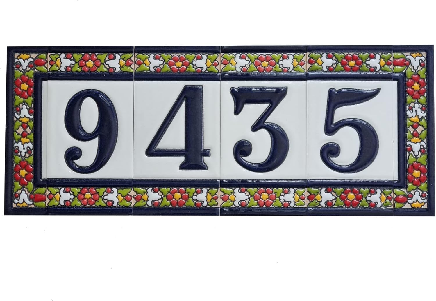 Spanish Floral Designed Ceramic Letter Tiles House Number Tiles and Frames (Letter V)