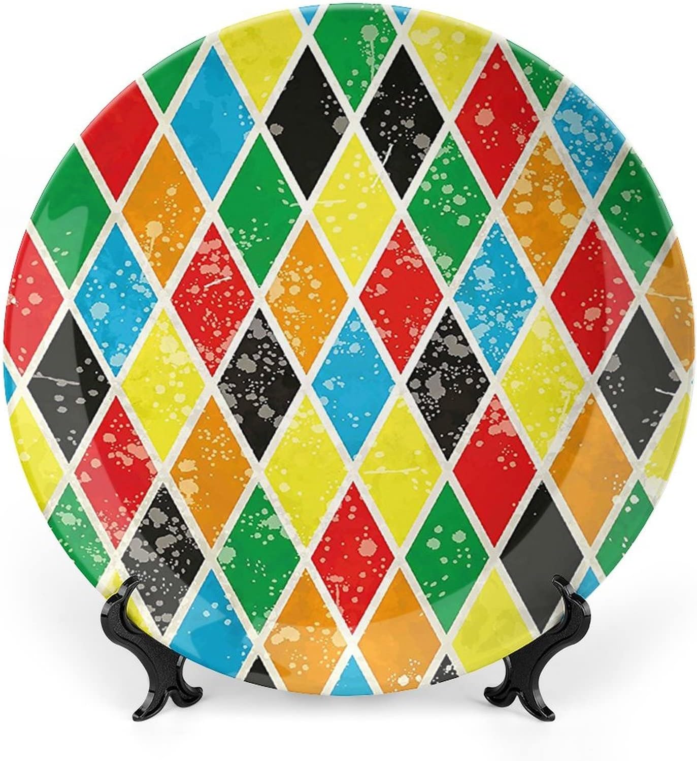 Ceramic Display Plate, Abstract Decor Ceramic Hanging Decorative Plate, Modern Rainbow like Wavy with Blank Pattern, 6 Inch, Living Room Kitchen Decoration Household, Blue Purple Orange and Red