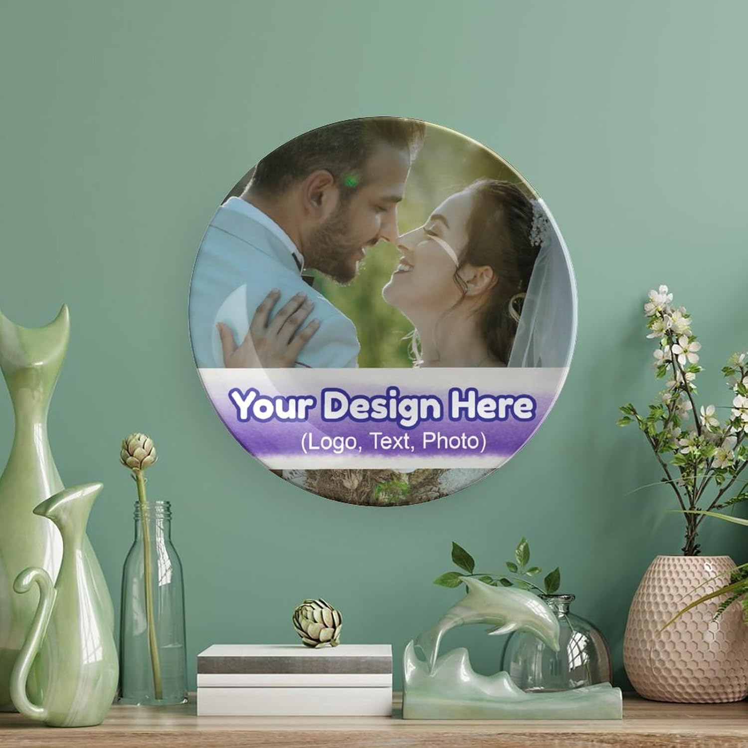 Generic Ceramic Round Decorative Plate, 6 Inch, Multicolor, Wall Display Dish with Stand, Customizable with Uploaded Image and Text