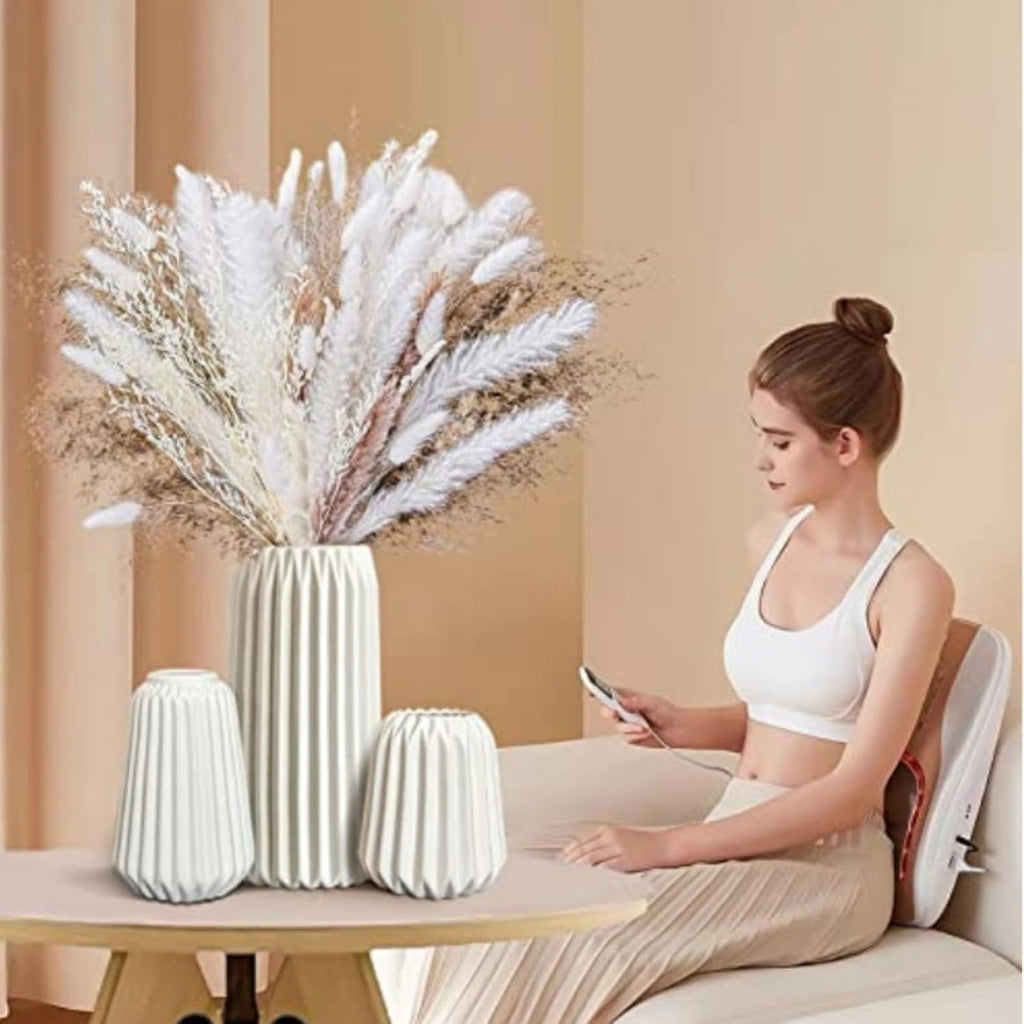 White Ceramic Vase Set of 3, Scandinavian Bohemian Style, for Modern Home Office Decoration Centerpiece, Dining Table, Entryway Decoration (White)