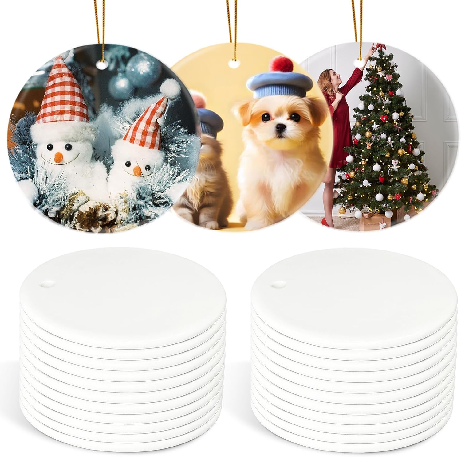 Sublimation Ornament Blanks Bulk, Sublimation Christmas Ornament Blanks Ceramic Sublimation Ornaments for Christmas Tree Decor Personalized Christmas Ornaments as Party Decorations Gifts for Women