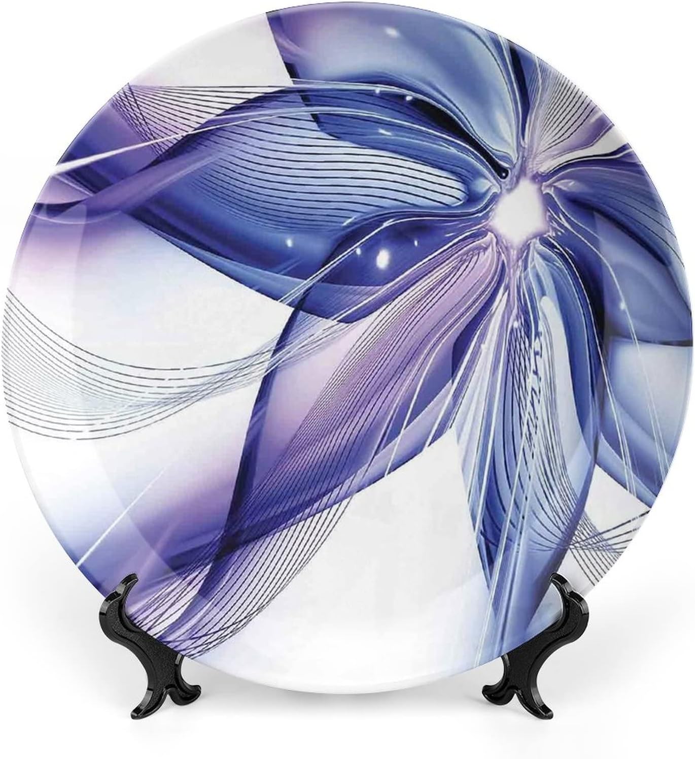 Ceramic Display Plate, Abstract Decor Ceramic Hanging Decorative Plate, Modern Rainbow like Wavy with Blank Pattern, 6 Inch, Living Room Kitchen Decoration Household, Blue Purple Orange and Red