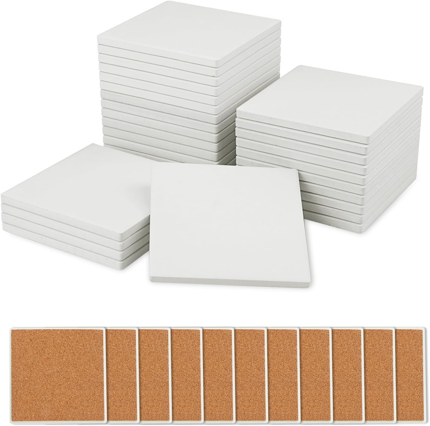 40 Pieces 4 Inch Round Blank Ceramic Coasters, Unglazed Ceramic Tiles Coasters, Ceramic Tiles with Cork Backing Pads for Painting, DIY Crafts, Mosaics, Circular, White.by GNIEMCKIN.