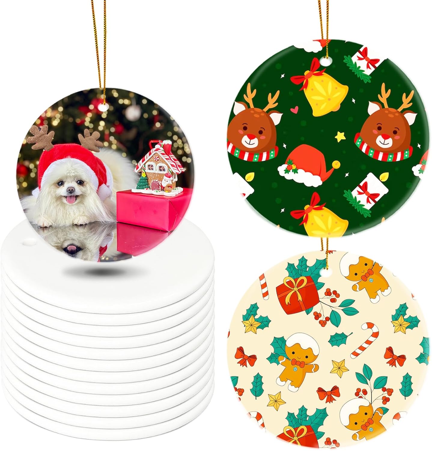 Sublimation Ornament Blanks Bulk, Sublimation Christmas Ornament Blanks Ceramic Sublimation Ornaments for Christmas Tree Decor Personalized Christmas Ornaments as Party Decorations Gifts for Women