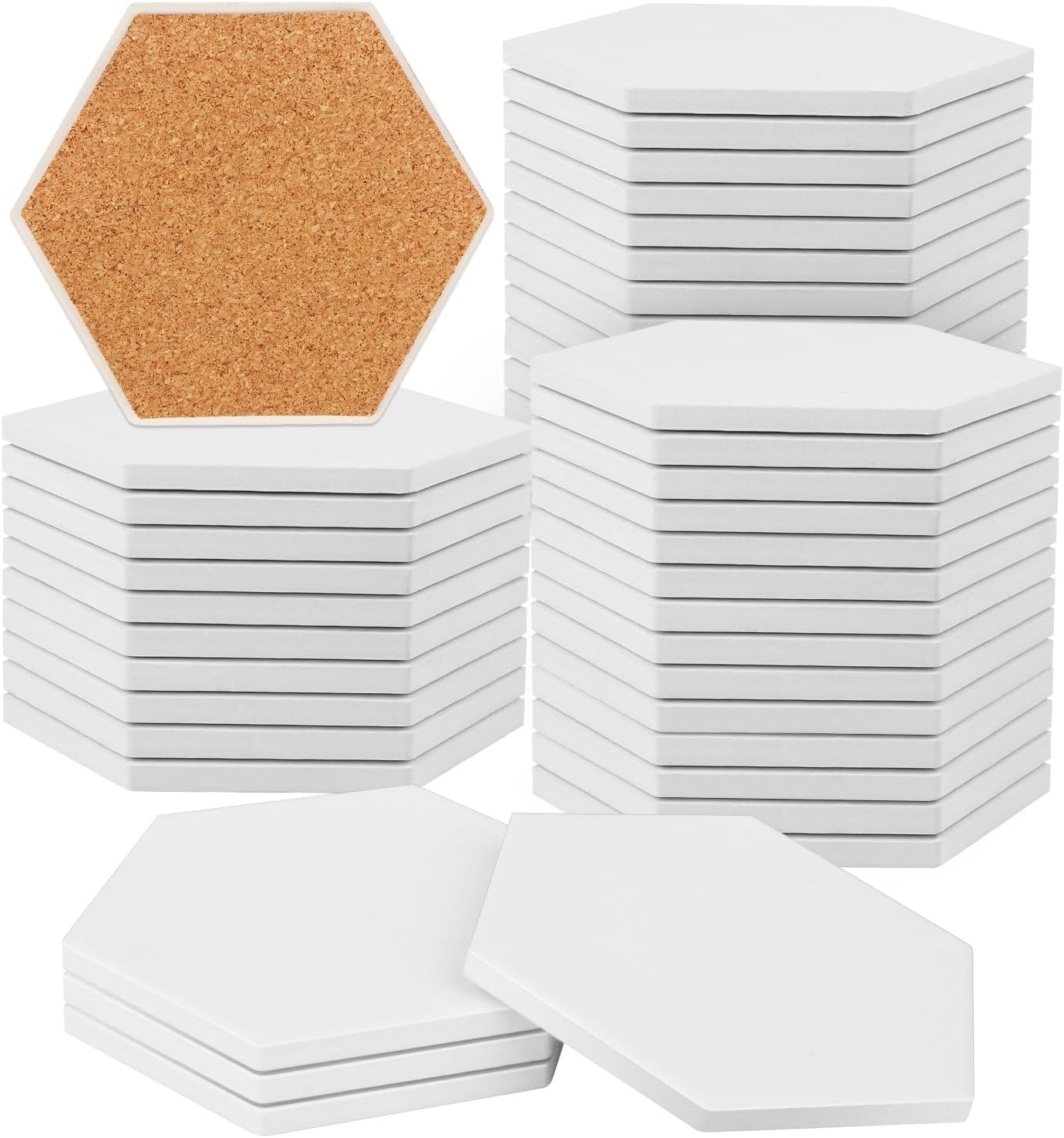 40 Pieces 4 Inch Round Blank Ceramic Coasters, Unglazed Ceramic Tiles Coasters, Ceramic Tiles with Cork Backing Pads for Painting, DIY Crafts, Mosaics, Circular, White.by GNIEMCKIN.