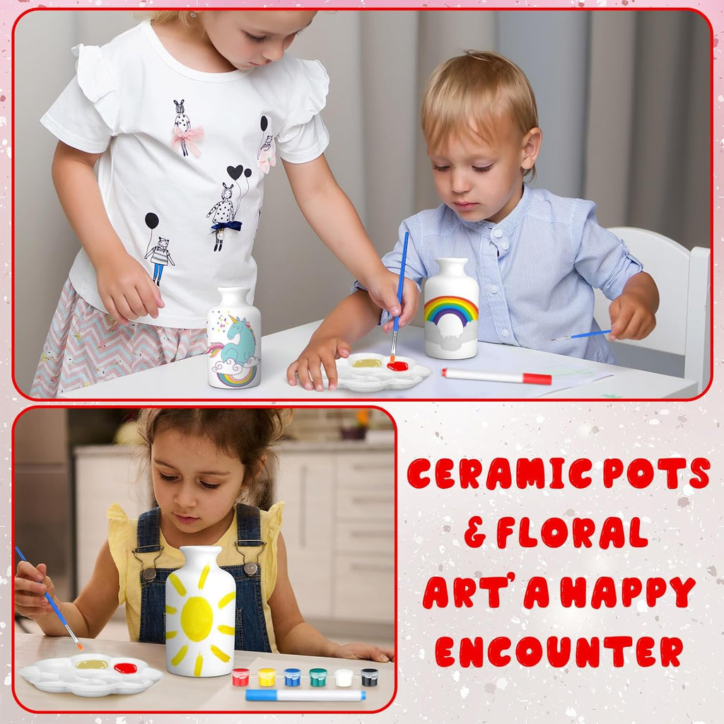 4 Set Paint Your Own Porcelain Paint Vase Art Project White Ceramic Painting Kit for Adults Porcelain Vase Decorating Kit with Art Supplies DIY(Classic)