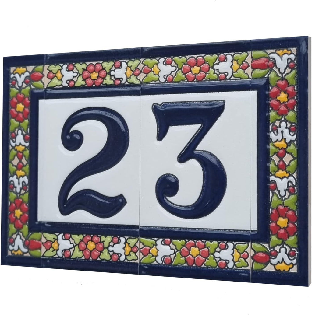 Spanish Floral Designed Ceramic Letter Tiles House Number Tiles and Frames (Letter V)