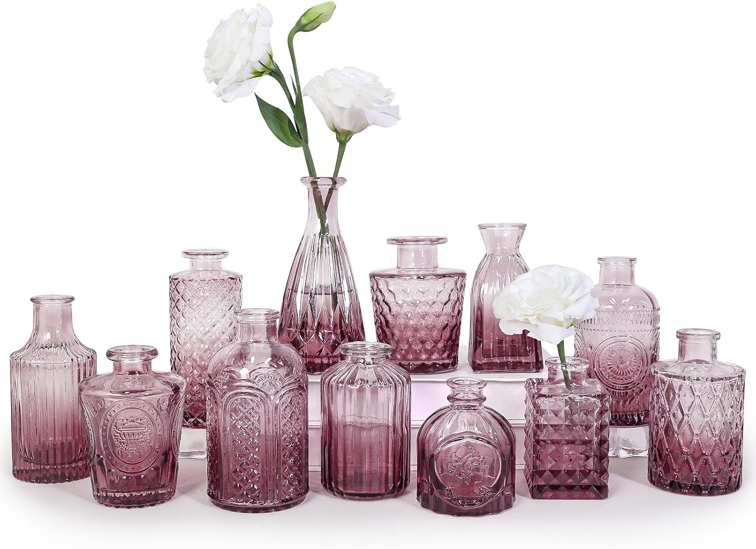 12pcs Glass Bud Vase Set, Small Clear Flower Vases for Centerpieces in Bulk, Mini Vintage Vase for Wedding, Home,Table Decoration