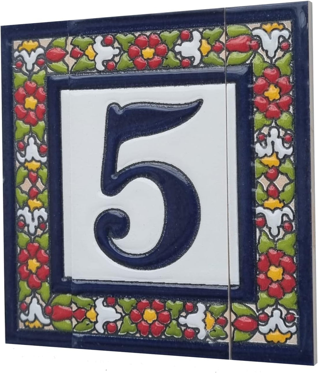 Spanish Floral Designed Ceramic Letter Tiles House Number Tiles and Frames (Letter V)