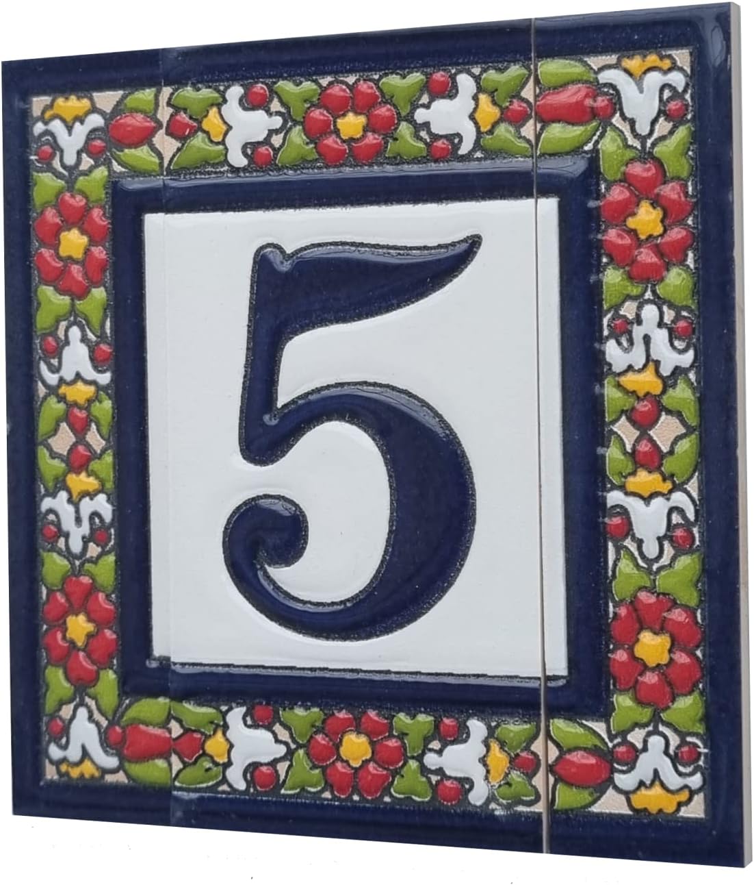Spanish Floral Designed Ceramic Letter Tiles House Number Tiles and Frames (Letter V)