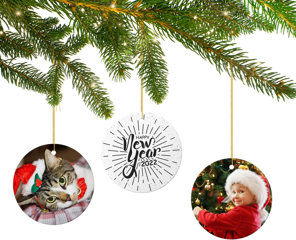 12 PCS Sublimation Ceramic Ornament Bulk White 3 Inch Round Blank Hanging Ornament with Gold String for Crafting DIY Personalized Home Decor Bulk