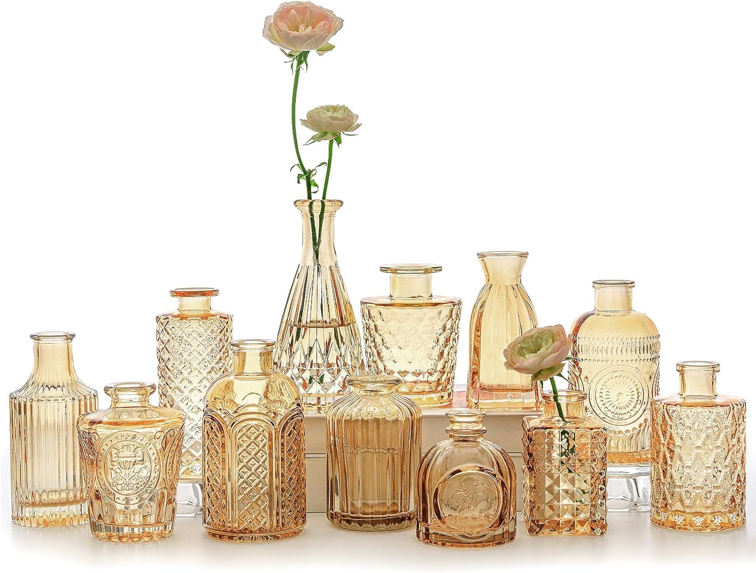 12pcs Glass Bud Vase Set, Small Clear Flower Vases for Centerpieces in Bulk, Mini Vintage Vase for Wedding, Home,Table Decoration