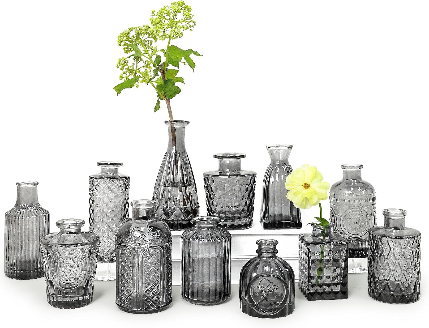 12pcs Glass Bud Vase Set, Small Clear Flower Vases for Centerpieces in Bulk, Mini Vintage Vase for Wedding, Home,Table Decoration