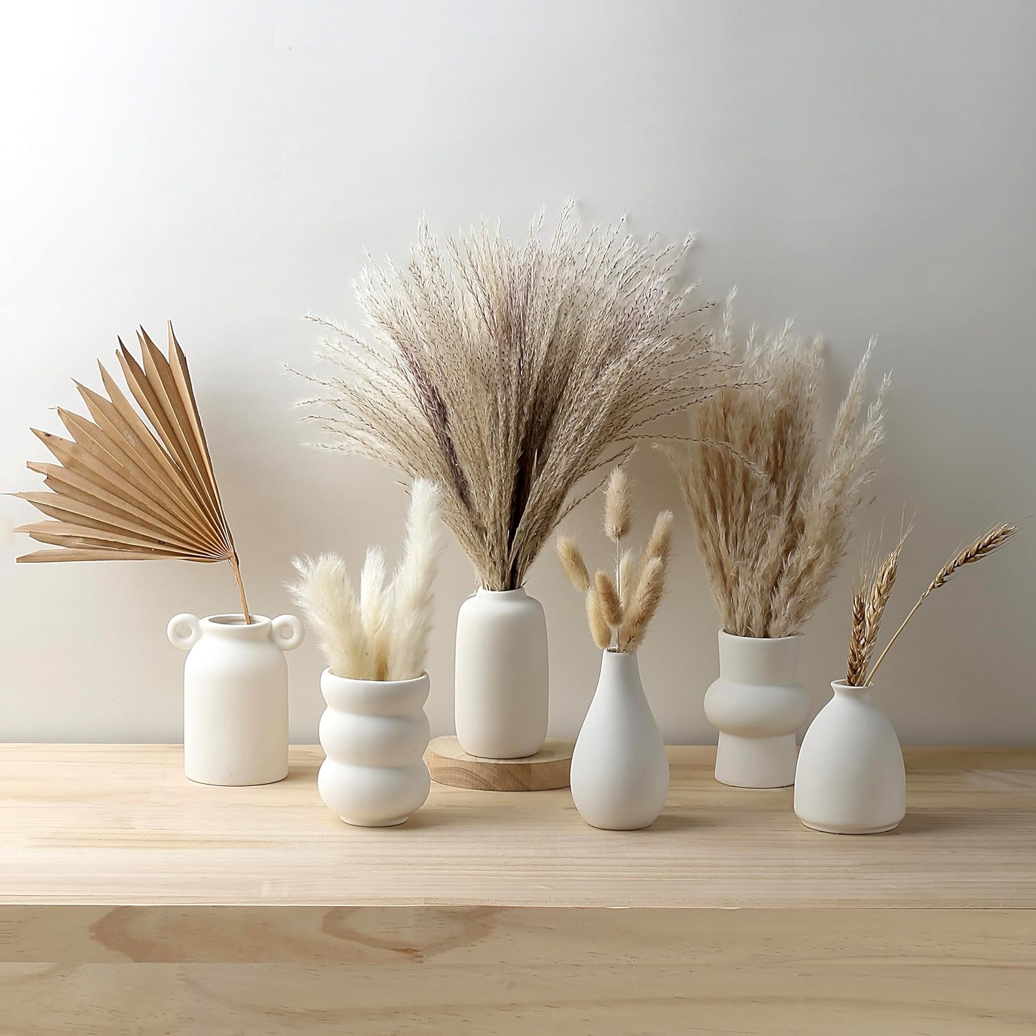 Set of 8 White Ceramic Bud Vases for Flowers, Pampas Grass Small Vases for Farmhouse Boho Decor, Decorative Vases for Centerpiece, Wedding Decoration, Home and Office, Room and Table Decor