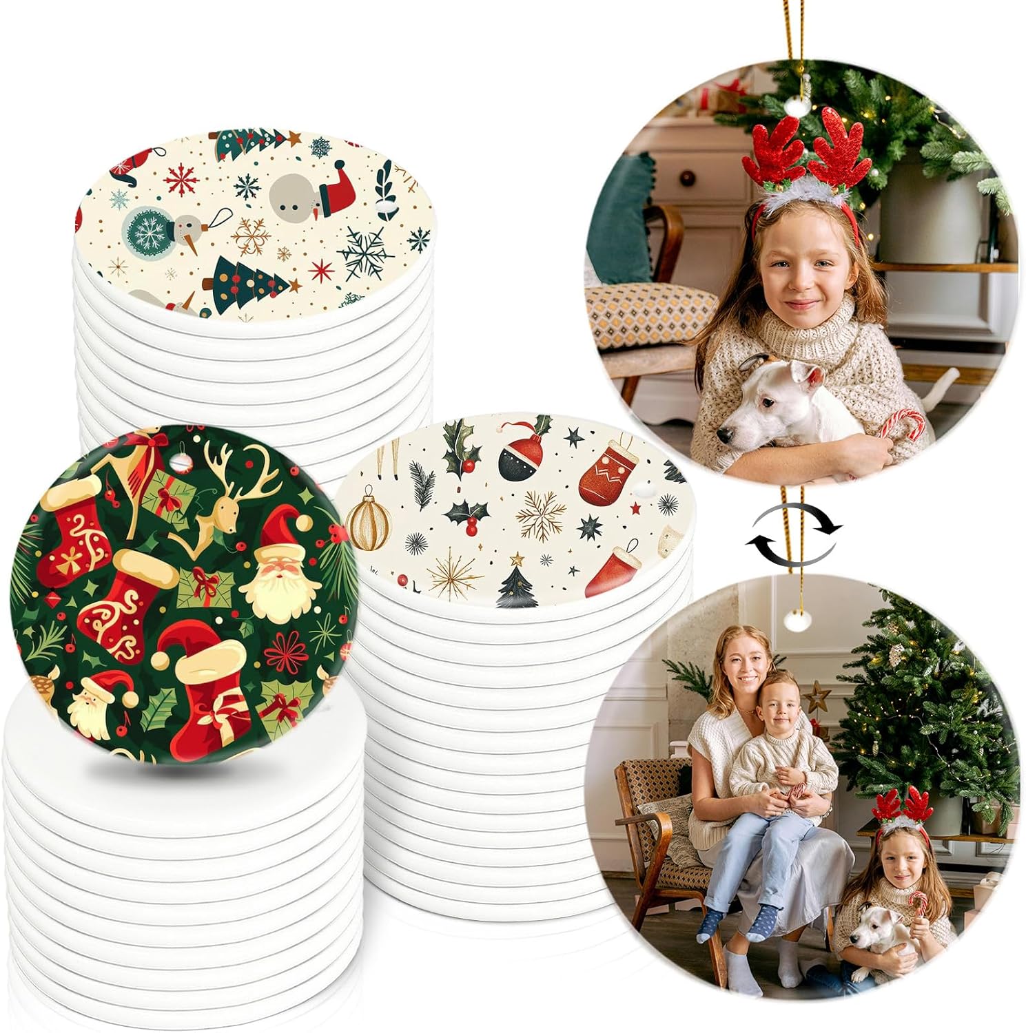 Sublimation Ornament Blanks Bulk, Sublimation Christmas Ornament Blanks Ceramic Sublimation Ornaments for Christmas Tree Decor Personalized Christmas Ornaments as Party Decorations Gifts for Women