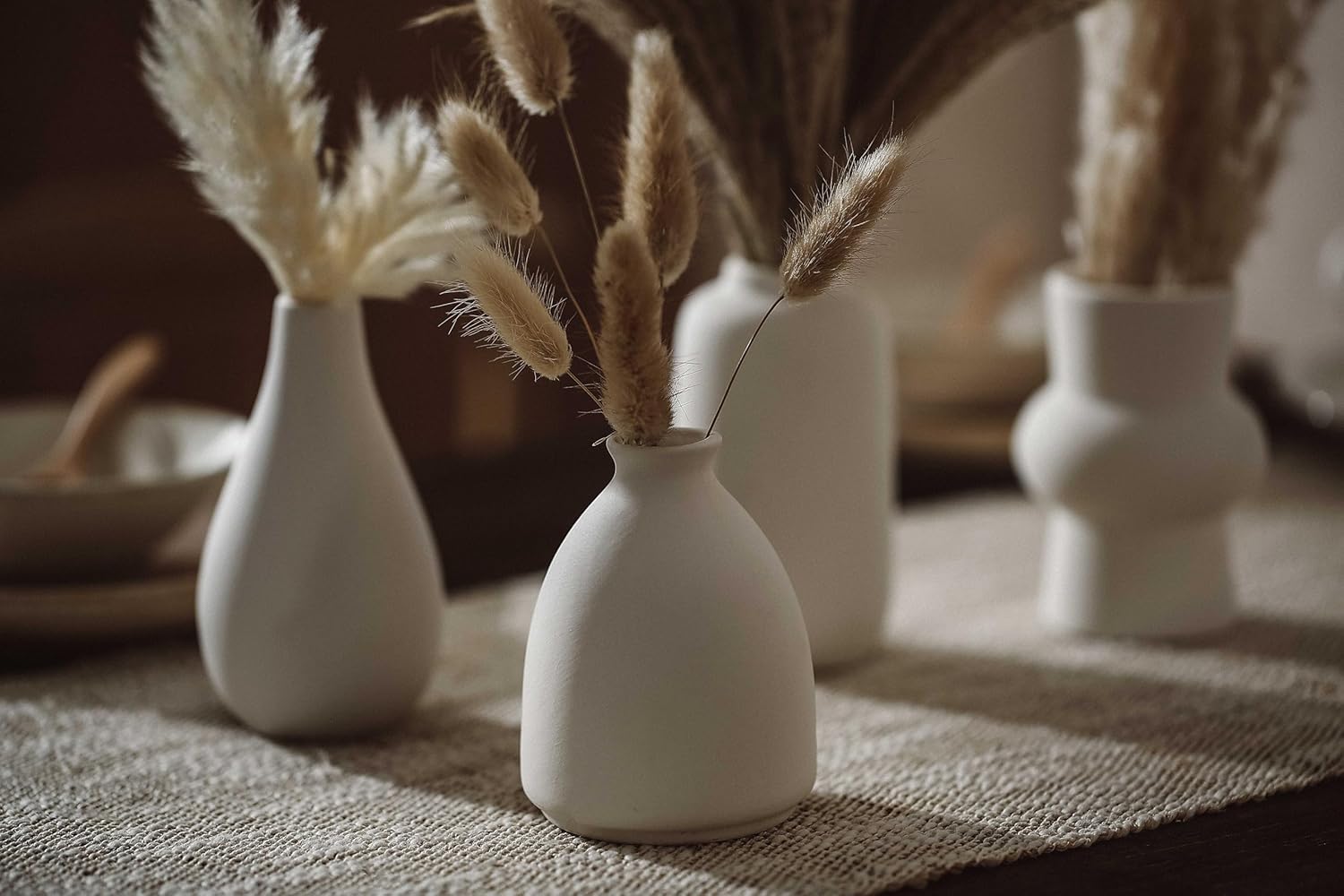 Set of 8 White Ceramic Bud Vases for Flowers, Pampas Grass Small Vases for Farmhouse Boho Decor, Decorative Vases for Centerpiece, Wedding Decoration, Home and Office, Room and Table Decor
